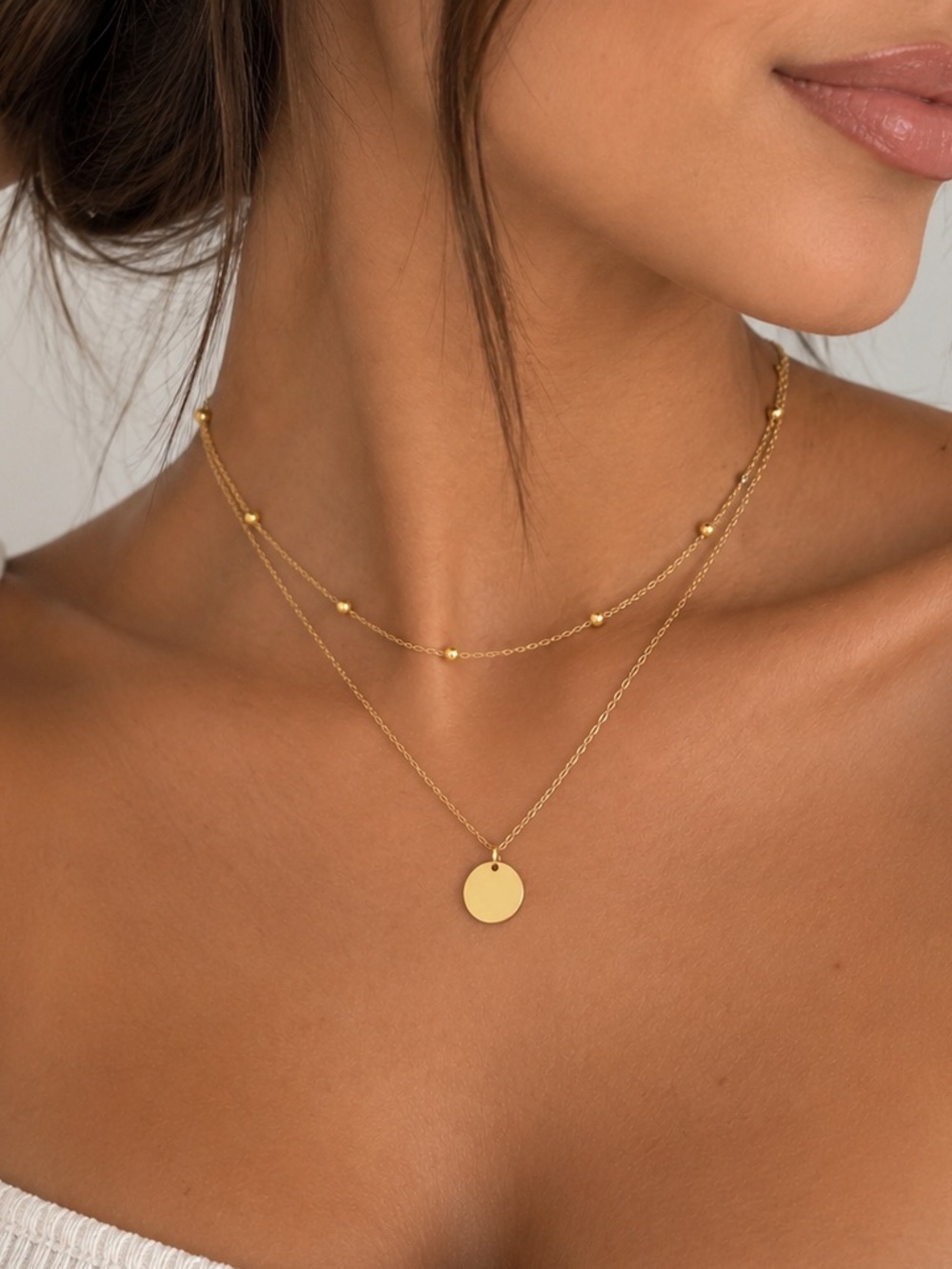 18K Gold Plated Layered Circle Pendant Necklace